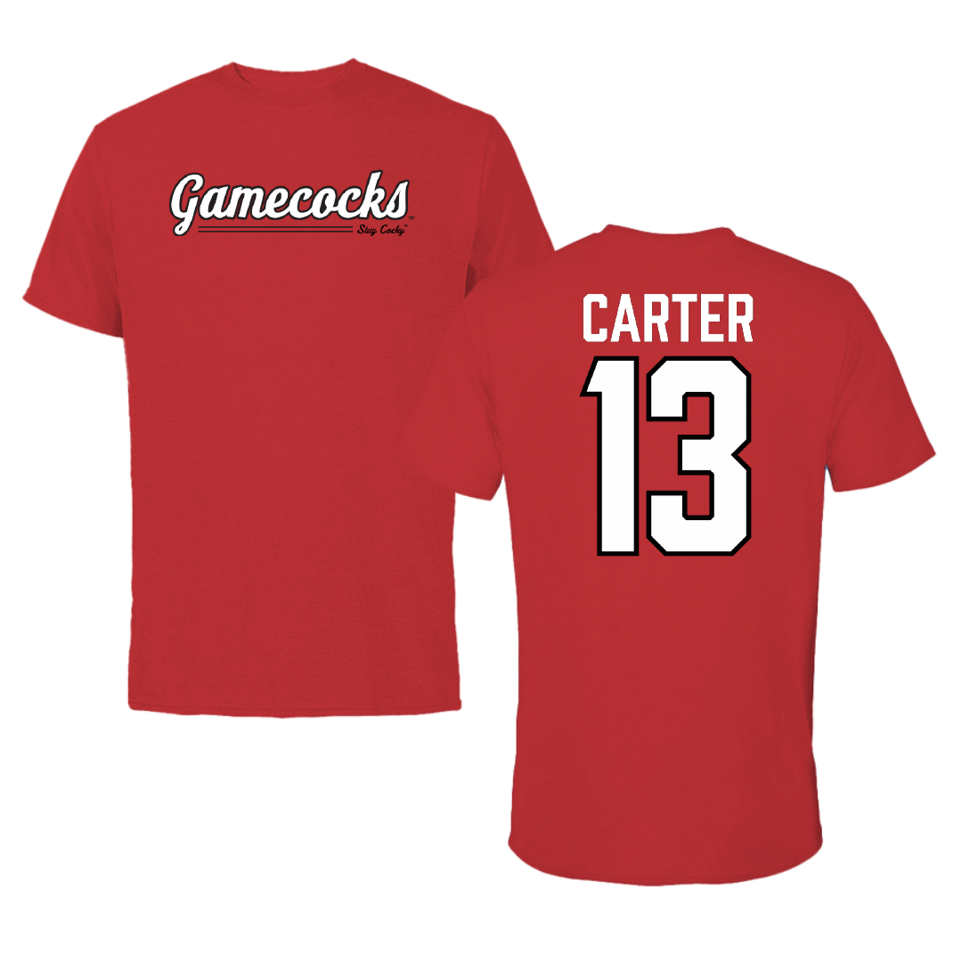 Jacksonville State University Football Red General Performance Tee - #13 Derek Carter