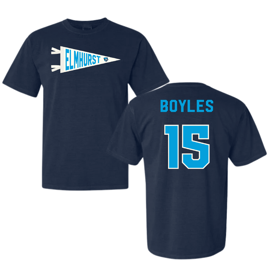 Elmhurst University Baseball Navy Pennant Comfort Colors Tee - #15 Jonathan Boyles