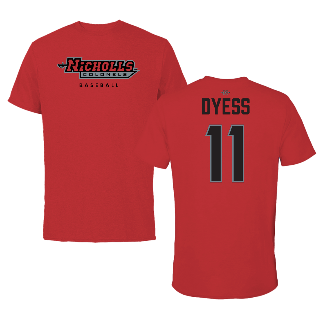 Nicholls State University Baseball Red Performance Tee - #11 Caleb Dyess