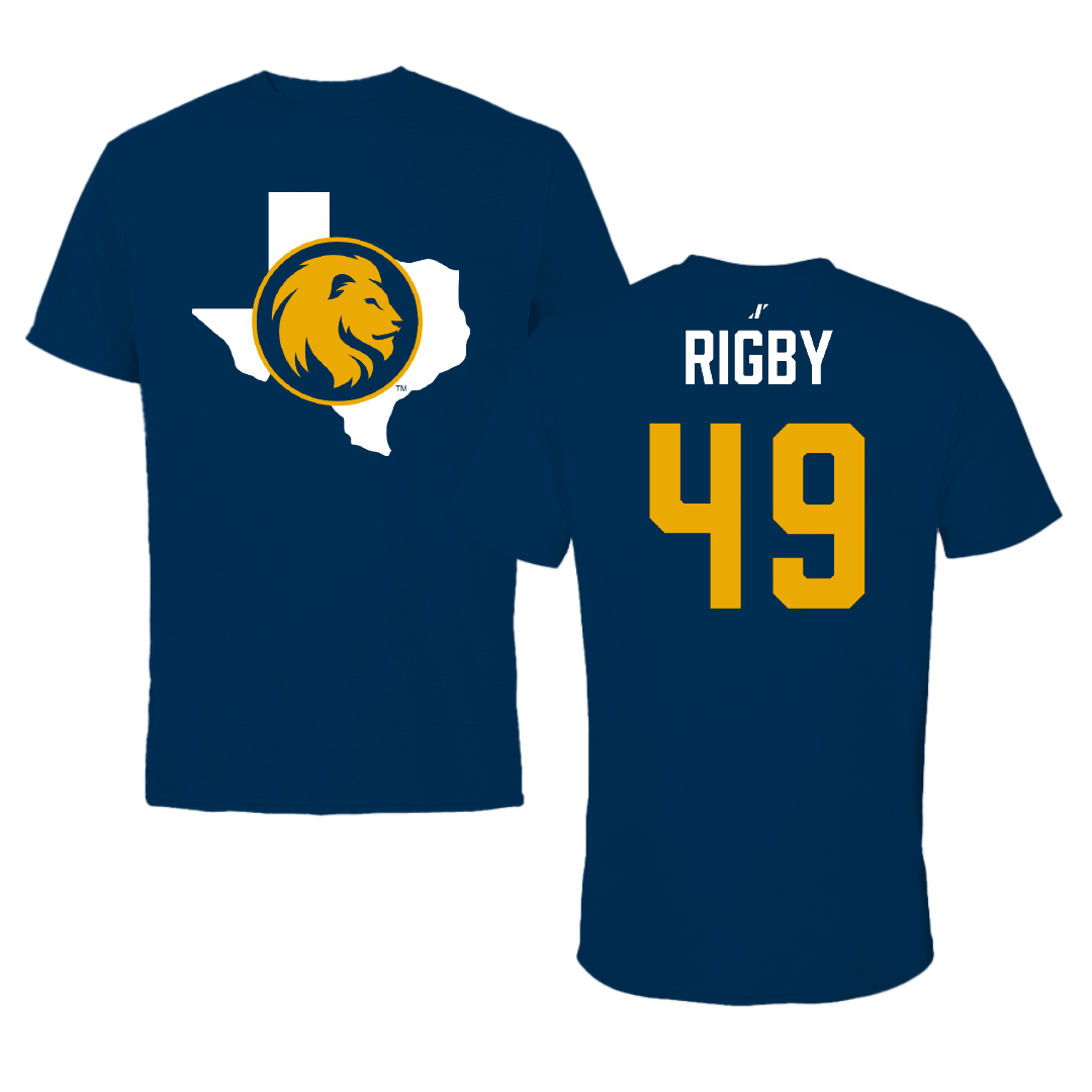 East Texas A&M University Football Navy State Performance Tee - #49 Ozlo Rigby