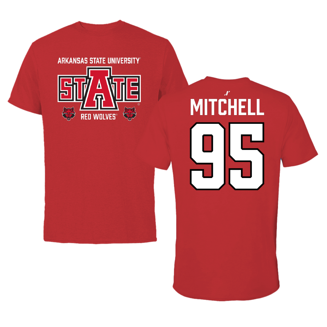 Arkansas State University Football Red General Performance Tee - #95 Simeon Mitchell