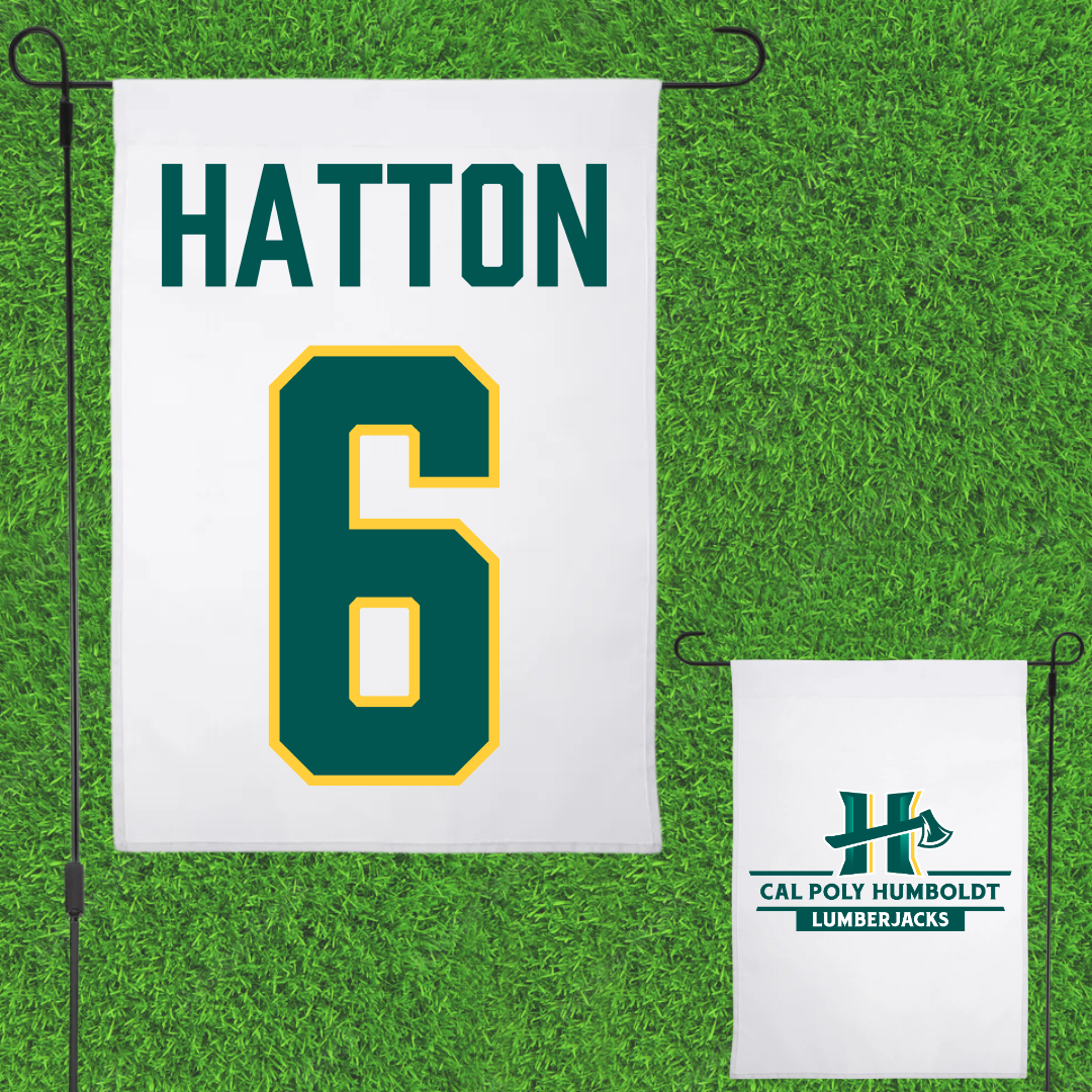 Cal Poly Humboldt Softball White Garden Flag - #6 Mason Hatton