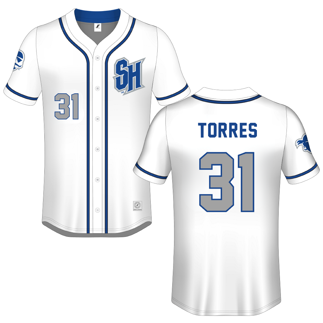 Seton Hall University White Button-Down Jersey - #31 Jayson Torres