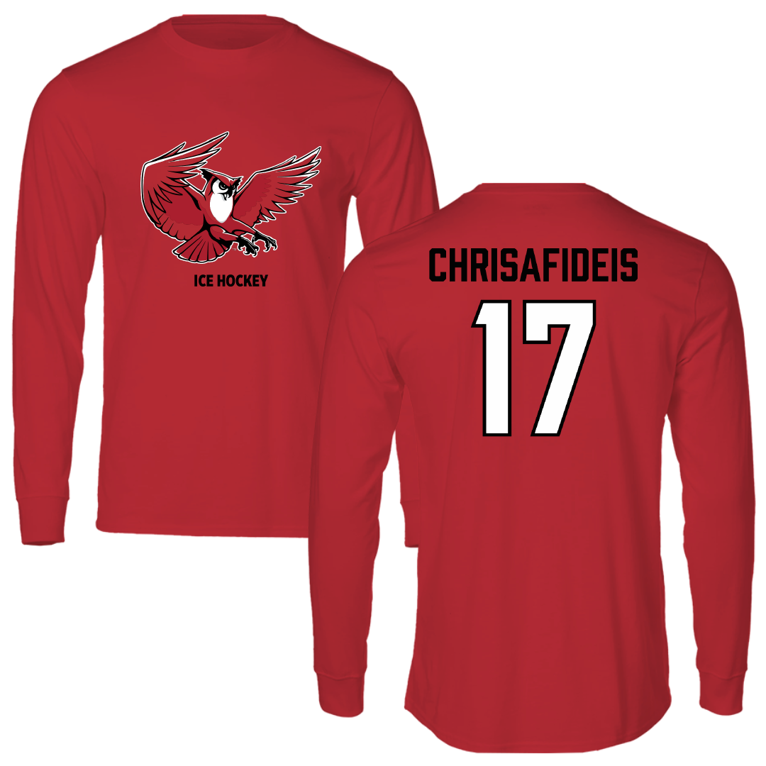 Keene State College Ice Hockey (M) Red Performance Long Sleeve - #17 Marcus Chrisafideis