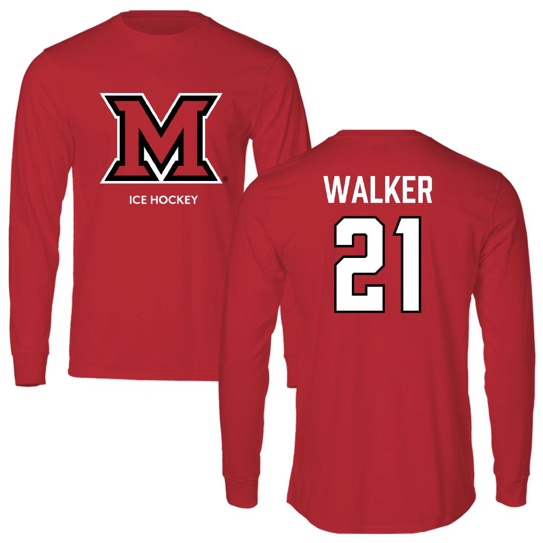 Miami University (Ohio) Ice Hockey (M) Red Long Sleeve - #21 Bradley Walker