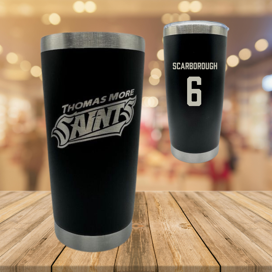 Thomas More University Football Black Stainless Steel Tumbler - #6 Jaeden Scarborough