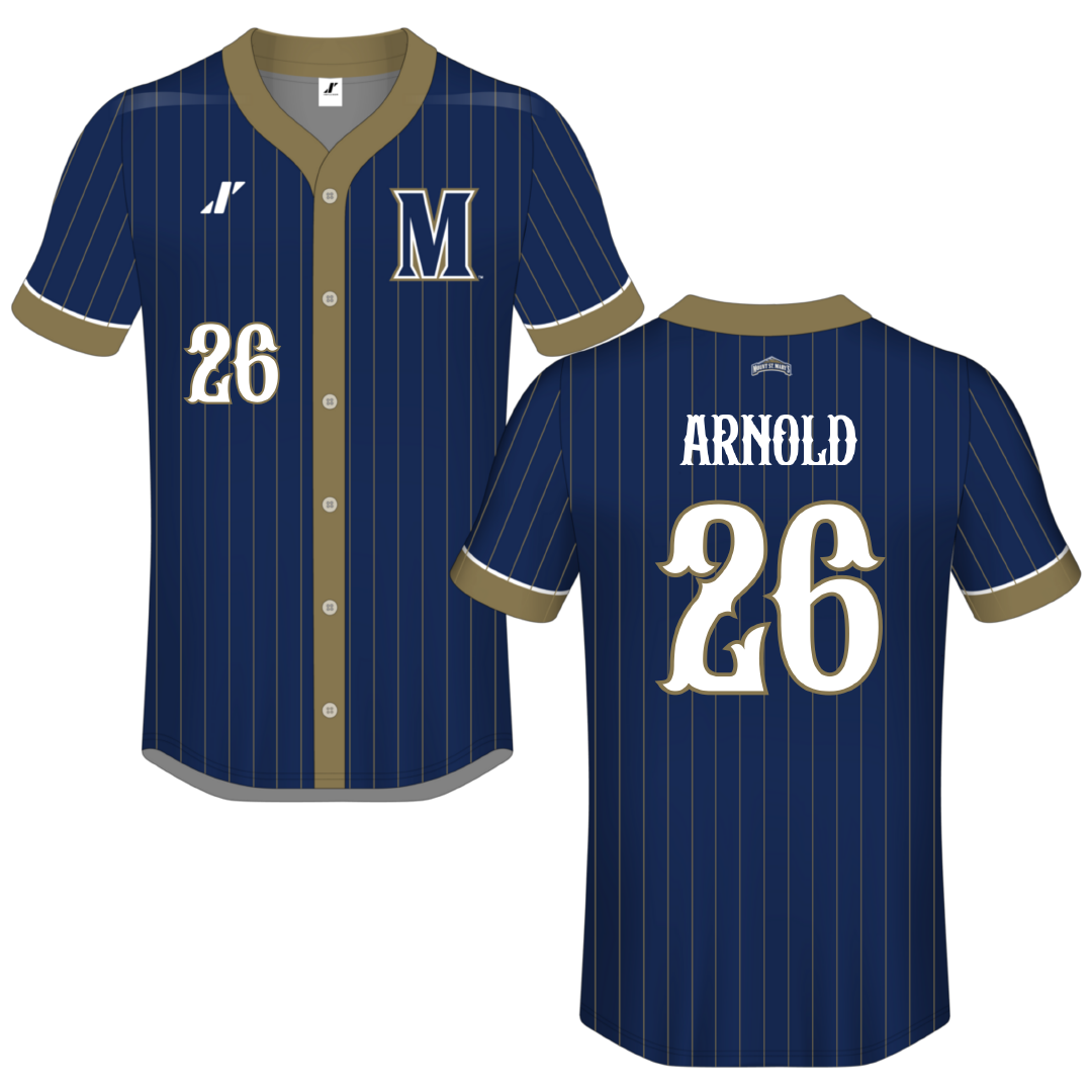 Mount St. Mary's University Blue Pinstripe Button-Down Jersey - #26 Jake Arnold