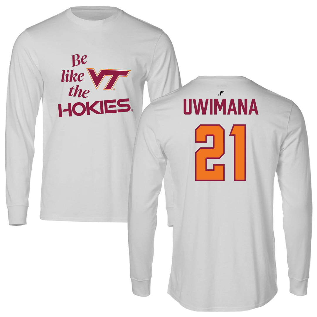 Virginia Tech Soccer Light Gray Be Like Us Performance Long Sleeve - #21 Noe Uwimana