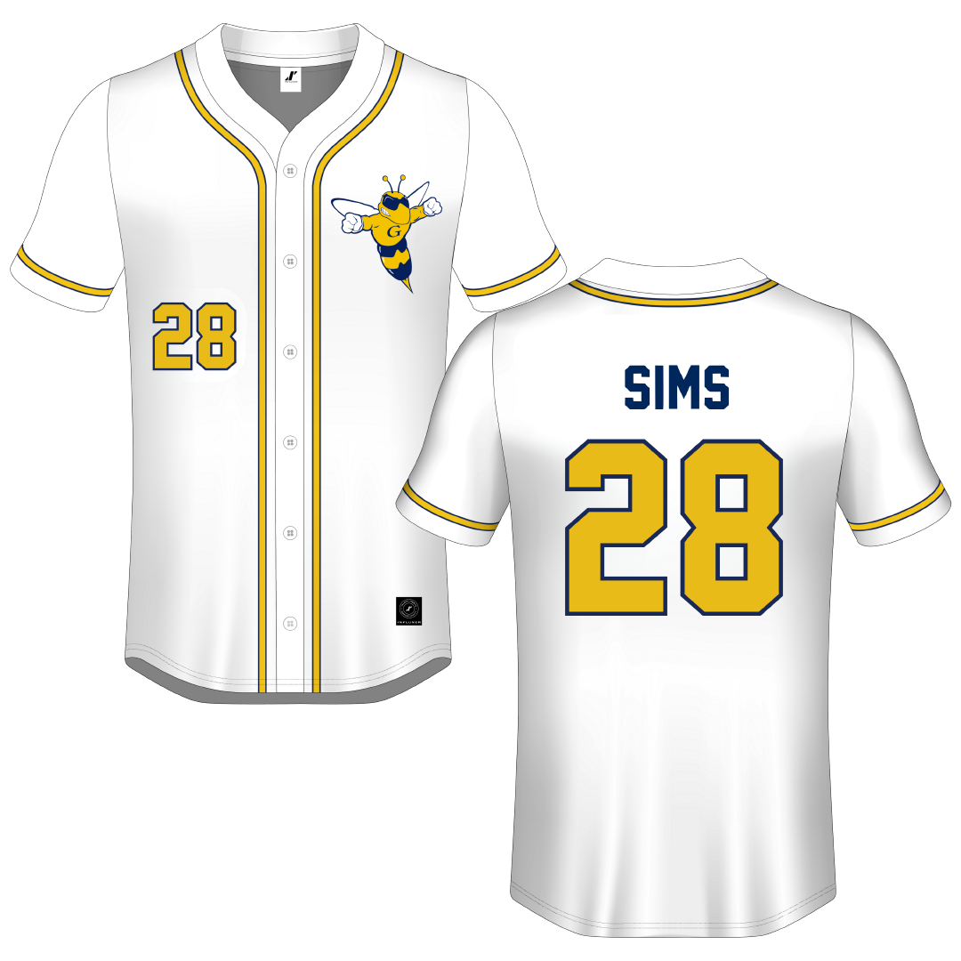 Graceland University White Button-Down Jersey - #28 Ashtyn Sims