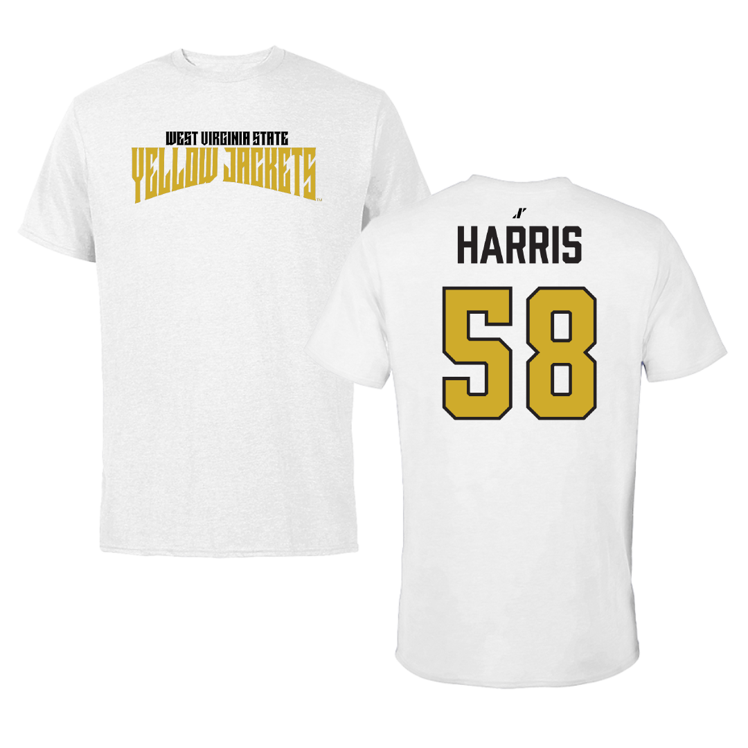 West Virginia State University Football White Classic Performance Tee - #58 Dontae Harris