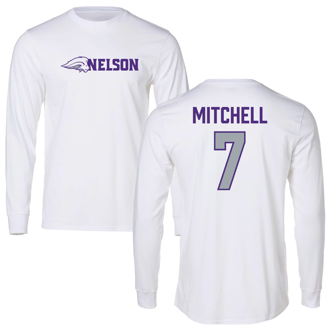 Nelson University Soccer (M) White Performance Long Sleeve - #7 Makel Mitchell