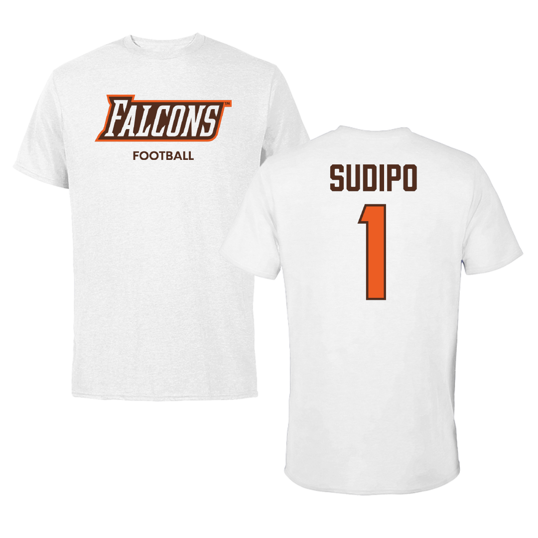 Bowling Green State University Football White Performance Tee - #1 Mateo Sudipo