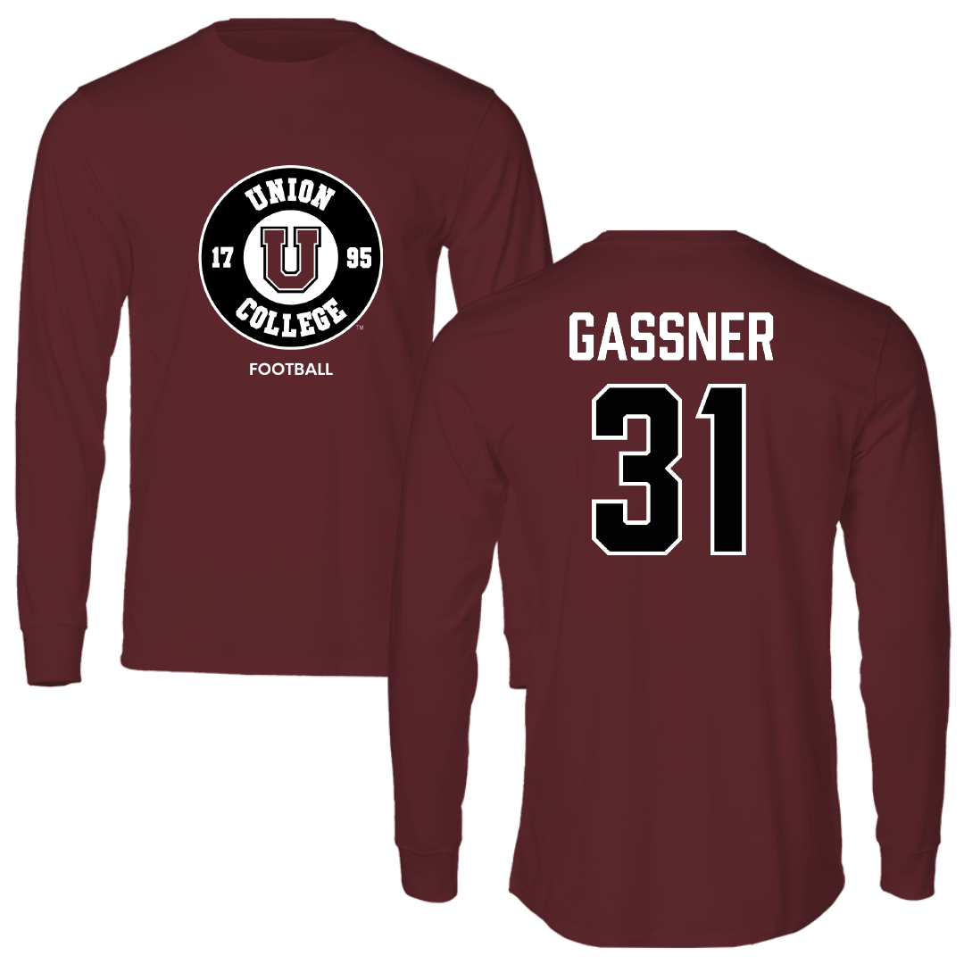 Union College Football Maroon Performance Long Sleeve - #31 Dylan Gassner