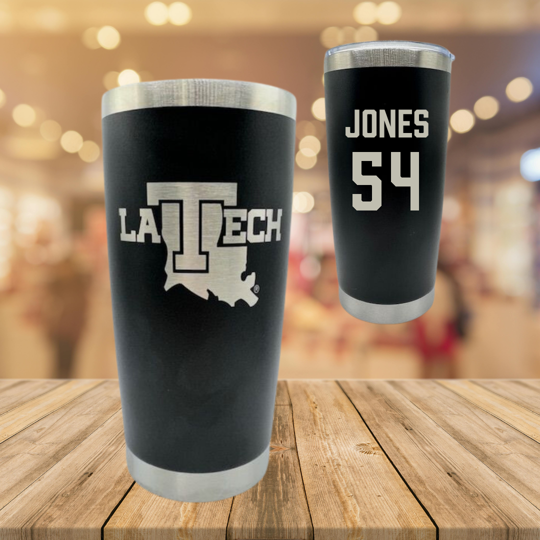 Louisiana Tech University Baseball Black Stainless Steel Tumbler - #54 Jackson Jones