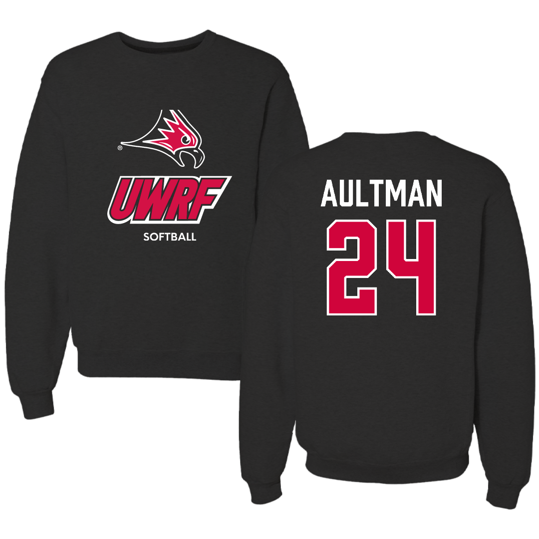 University of Wisconsin-River Falls Softball Black Crewneck - #24 Kelly Aultman
