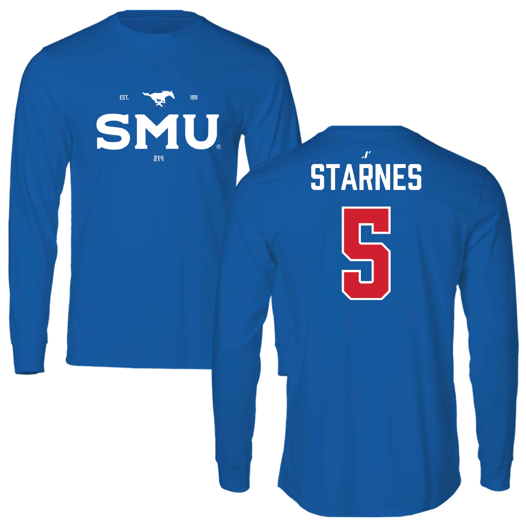Southern Methodist University Soccer Blue General Performance Long Sleeve - #5 Slade Starnes