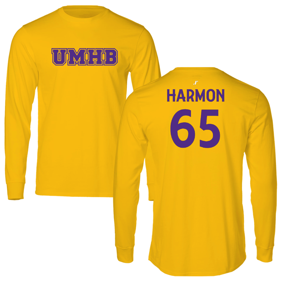 University of Mary Hardin-Baylor Football Gold Performance Long Sleeve - #65 Brett Harmon