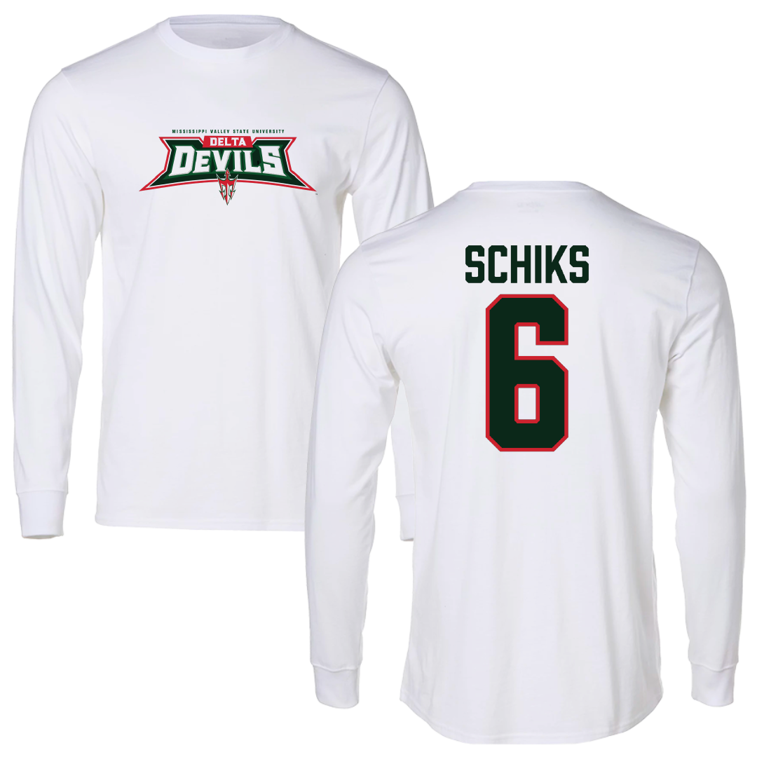 Mississippi Valley State University Soccer White Performance Long Sleeve - #6 Nina Schiks