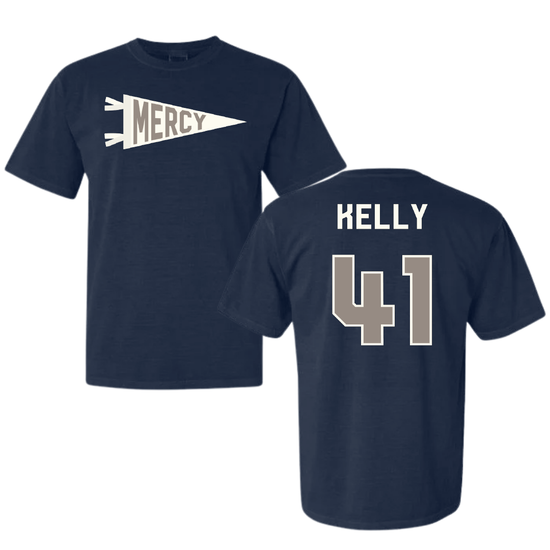 Mercy University Lacrosse Navy Pennant Comfort Colors Tee - #41 Ashlinn Kelly