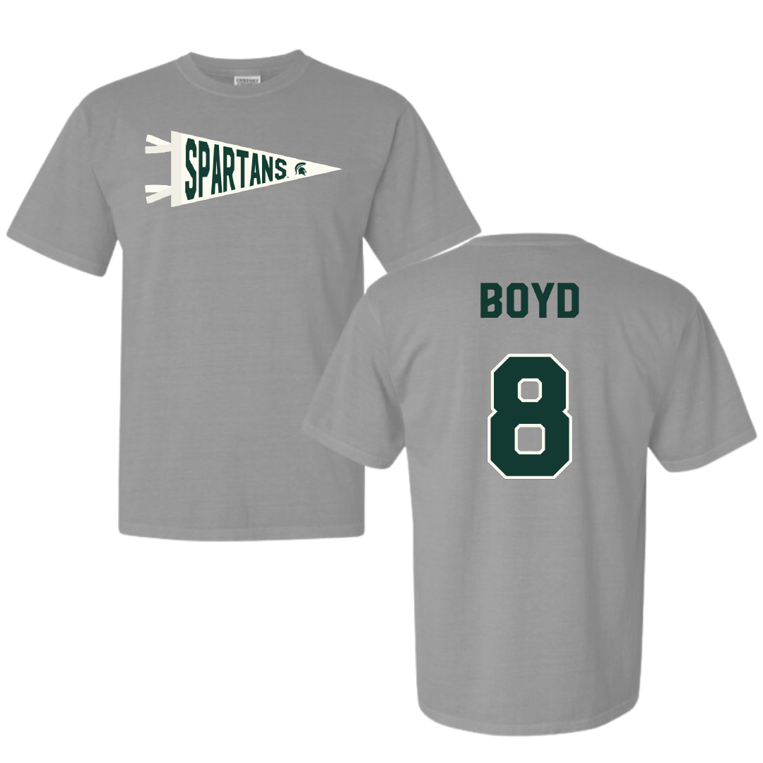 Michigan State University Football Light Gray Pennant Comfort Colors Tee - #8 Evan Boyd
