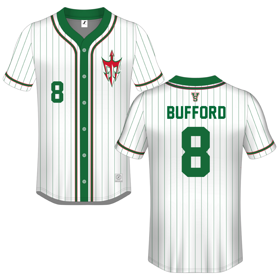 Mississippi Valley State University White Pinstripe Button-Down Jersey - #8 Noah Bufford