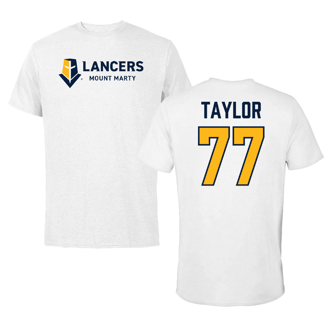 Mount Marty University Football White Tee - #77 Desmond Taylor