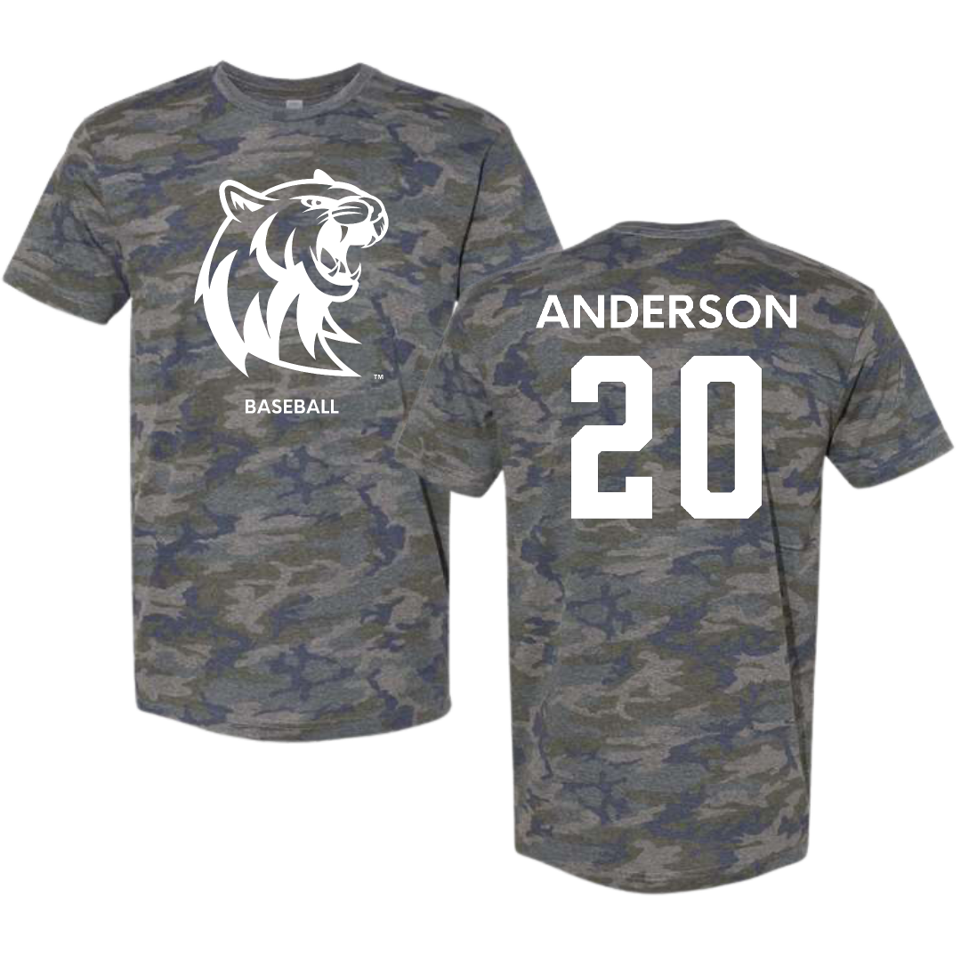 Rogers State University Baseball Vintage Camo Tee - #20 Colton Anderson