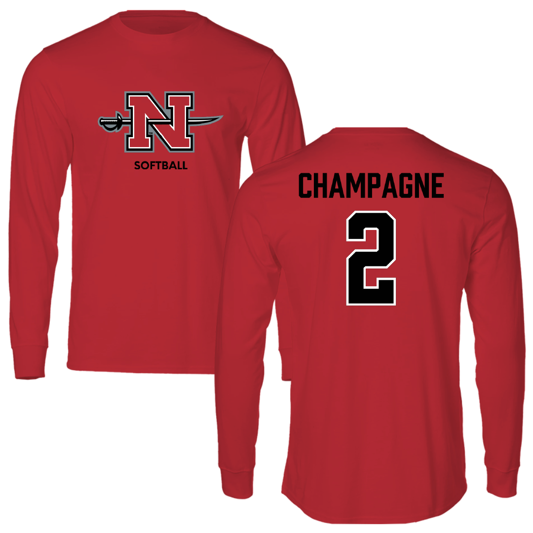 Nicholls State University Softball Red Mascot Performance Long Sleeve - #2 Mckenzie Champagne