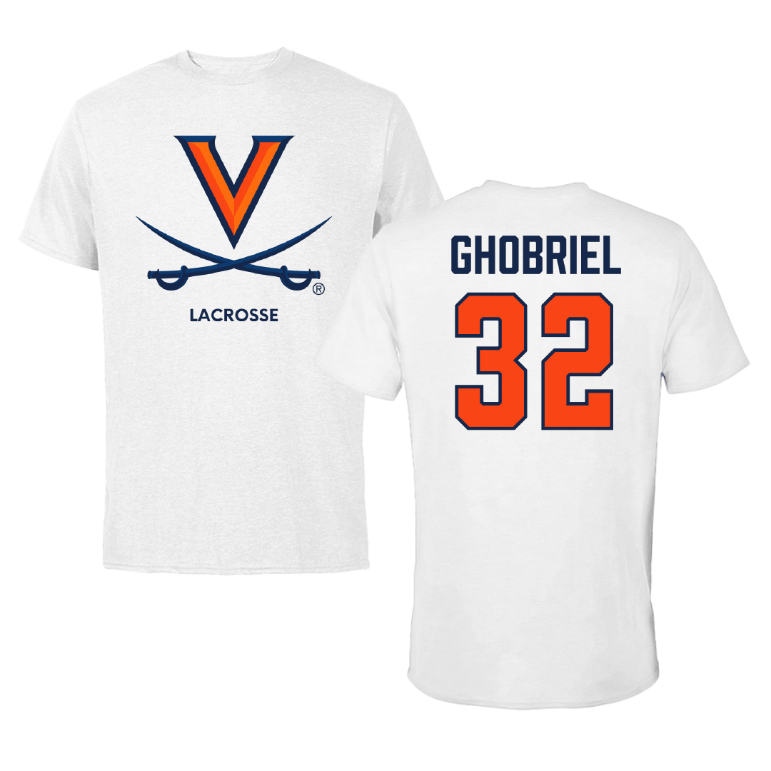 University of Virginia Lacrosse (M) White Performance Tee - #32 Anthony Ghobriel