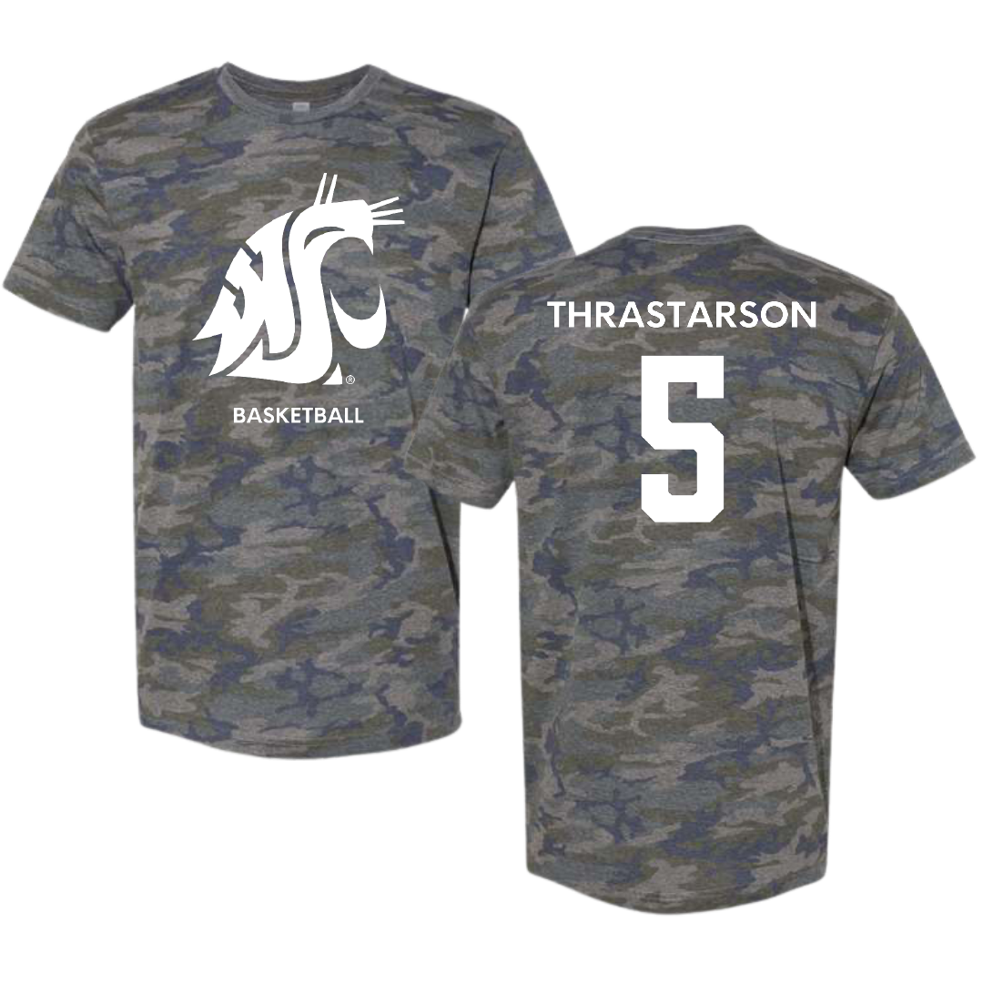 Washington State University Basketball (M) Vintage Camo Tee - #5 Tómas Thrastarson