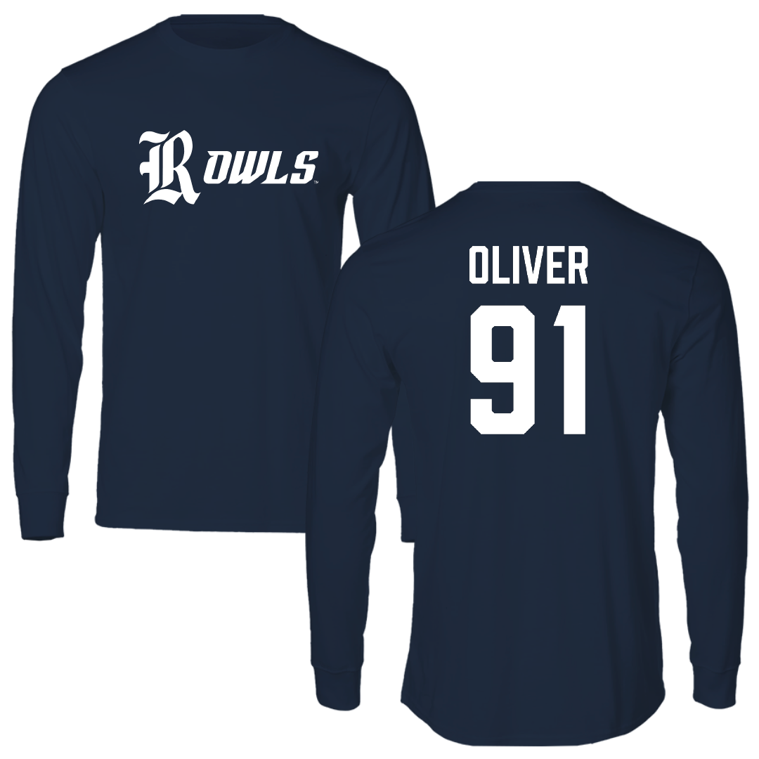 Rice University Football Navy Performance Long Sleeve - #91 Devon Oliver