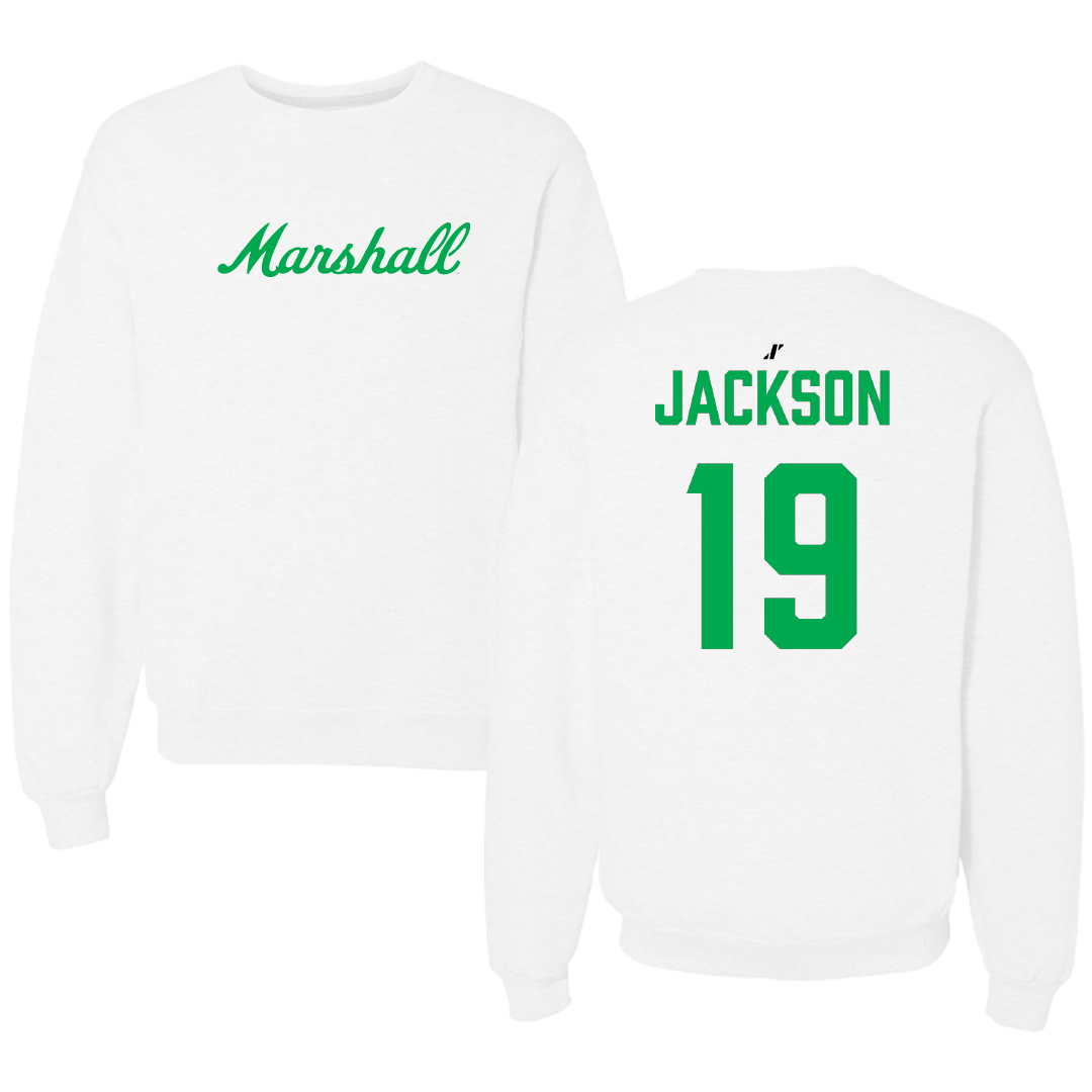 Marshall University Football White Crewneck - #19 Zah Jackson
