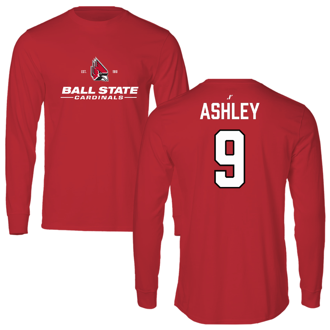 Ball State University Football Red General Performance Long Sleeve - #9 Qua Ashley