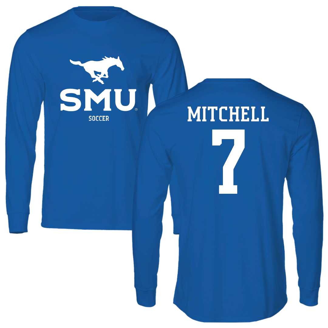 Southern Methodist University Soccer (M) Blue Mascot Performance Long Sleeve - #7 Jaylinn Mitchell