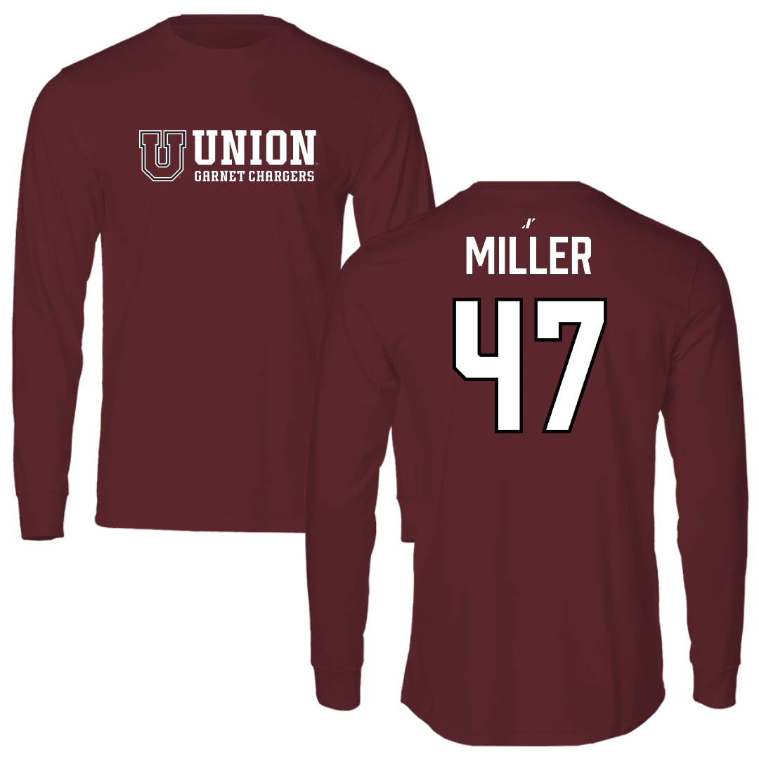 Union College Baseball Maroon General Performance Long Sleeve - #47 Lucas Miller