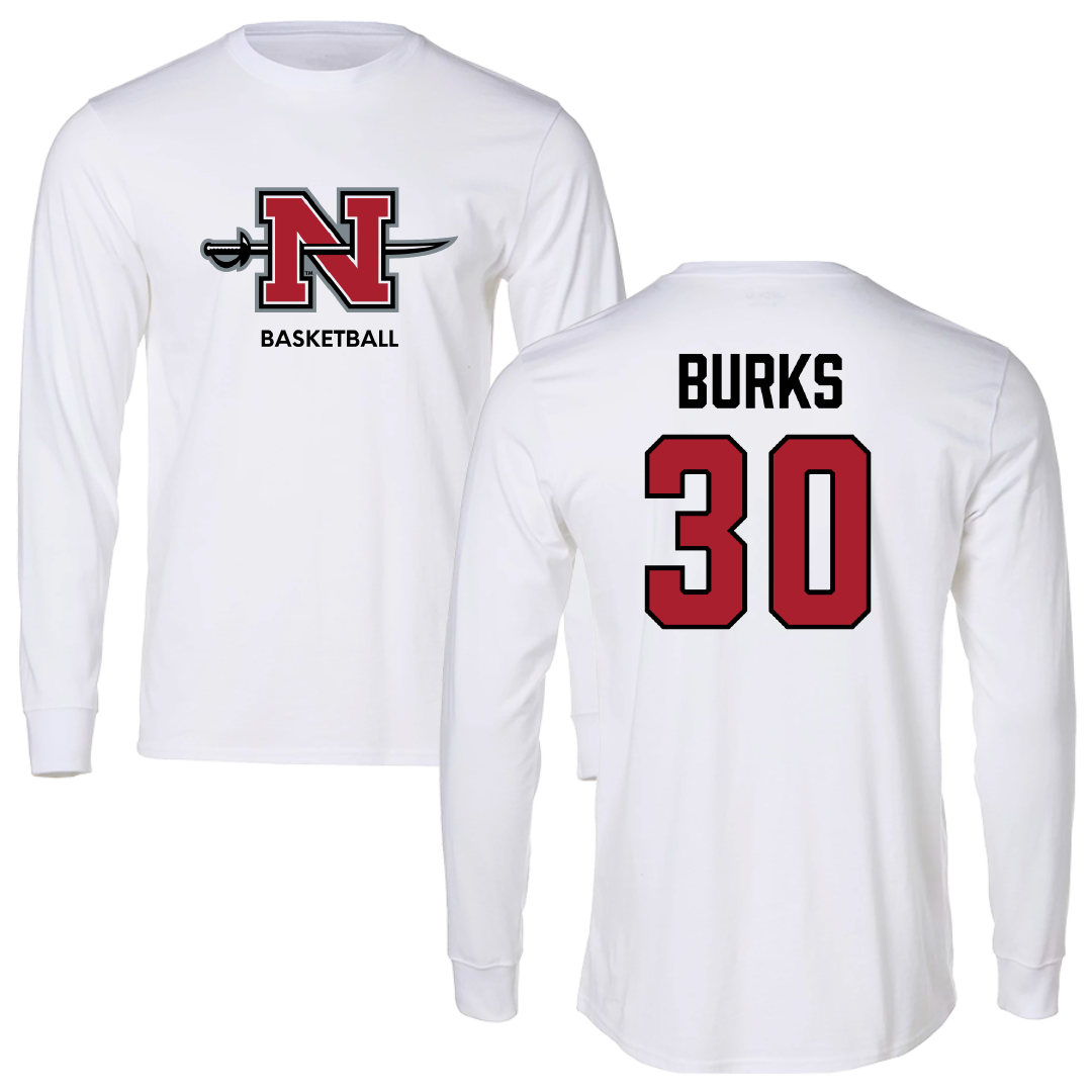 Nicholls State University Basketball (W) White Performance Long Sleeve - #30 Emani Burks