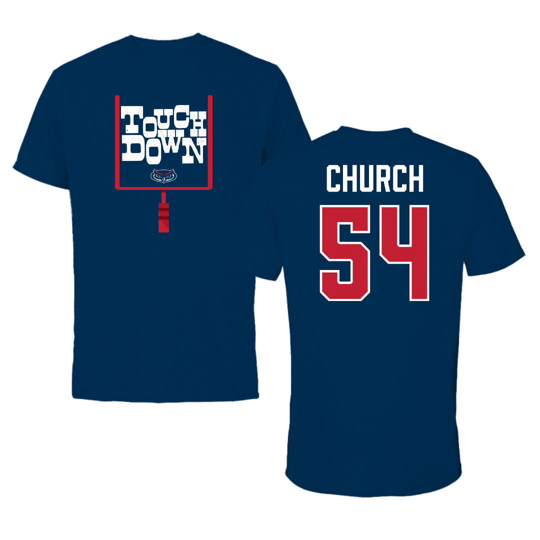 Florida Atlantic University Football Navy Touchdown Performance Tee - #54 Jordan Church