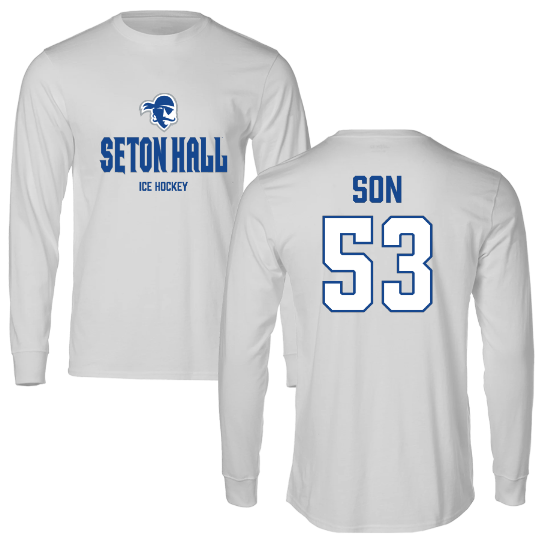 Seton Hall University Ice Hockey (M) Light Gray Long Sleeve - #53 Jeremy Son
