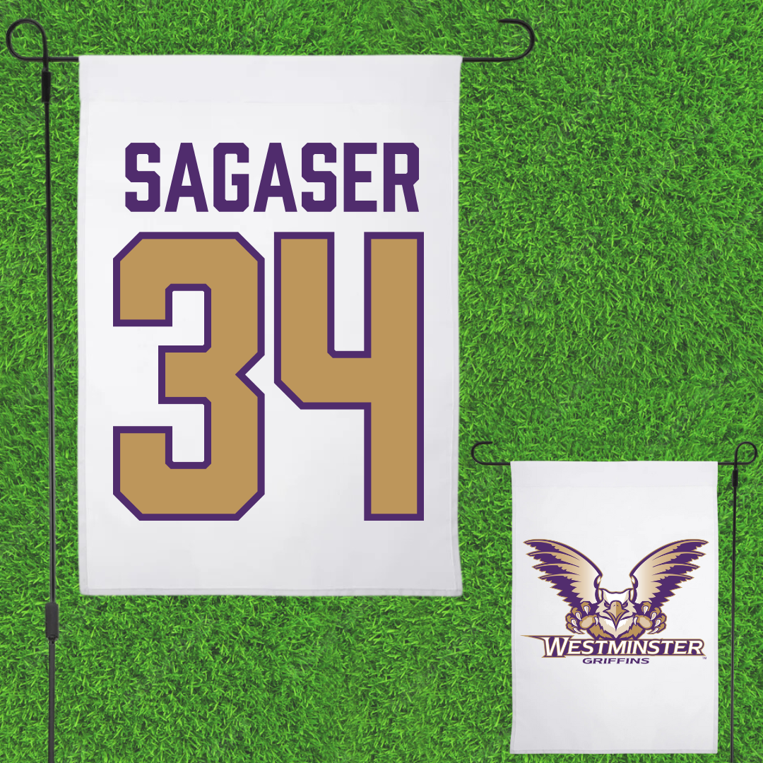 Westminster University (Utah) Lacrosse White Garden Flag - #34 Lucas Sagaser