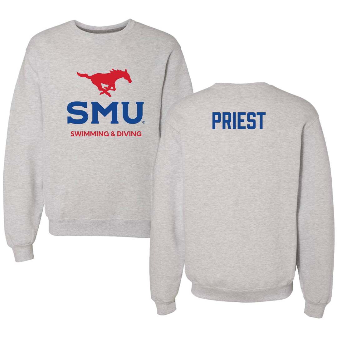 Southern Methodist University Swimming & Diving Light Gray Crewneck - Lauren Priest