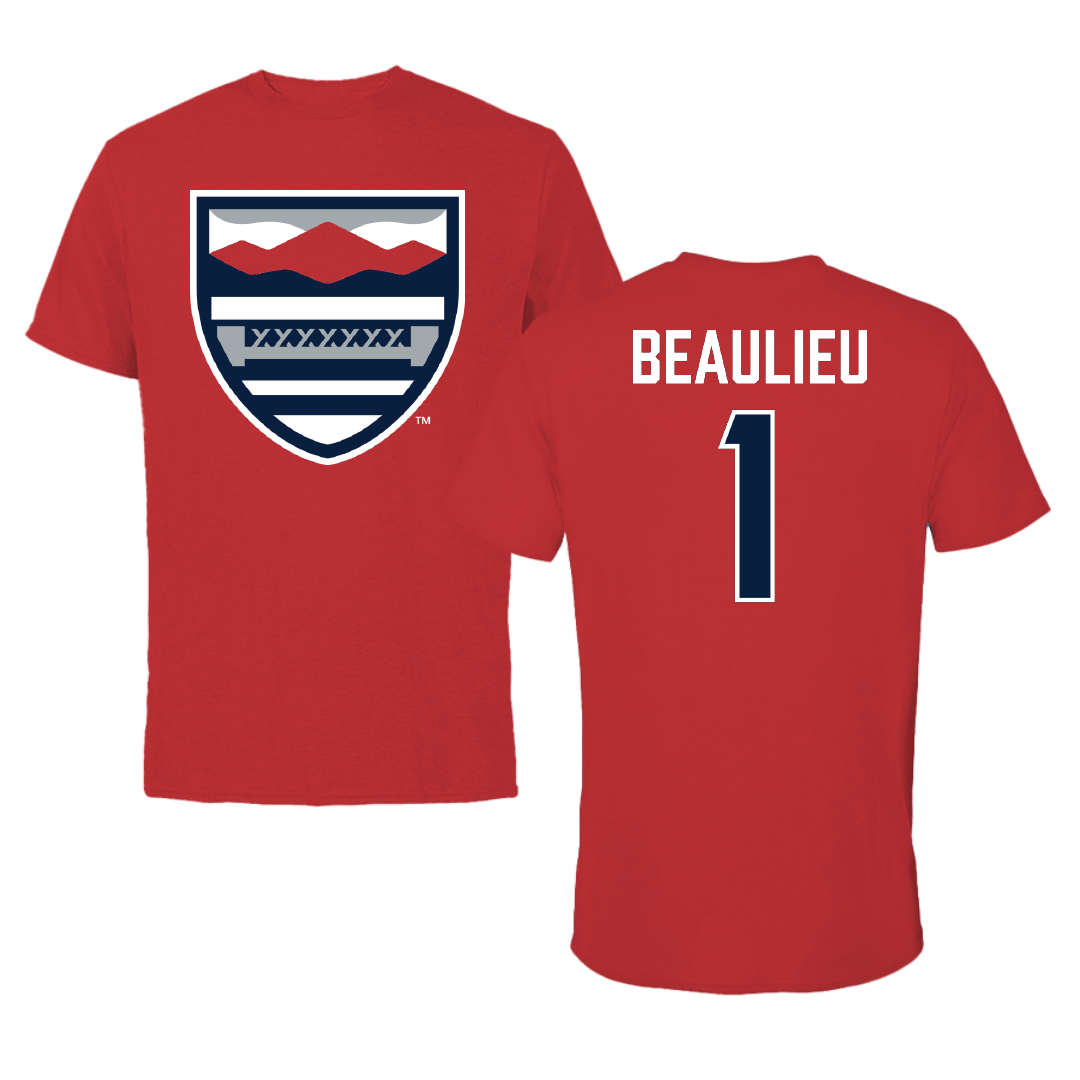 New England College Ice Hockey (M) Red Performance Tee - #1 Anthony Beaulieu