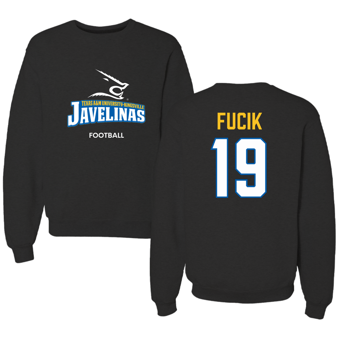 Texas A&M University-Kingsville Football Black Crewneck - #19 Bryce Fucik