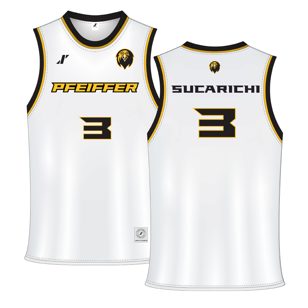 Pfeiffer University White Basketball Jersey - #3 Sean Sucarichi