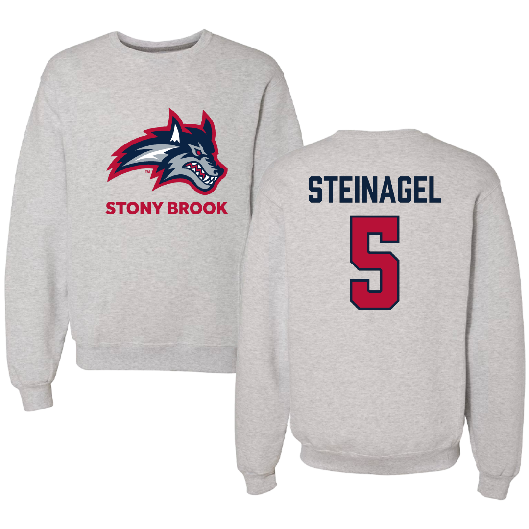 Stony Brook University Soccer Light Gray Crewneck - #5 Taylor Steinagel