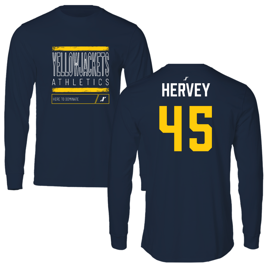Graceland University Football Navy Dominate Performance Long Sleeve - #45 Kaleb Hervey