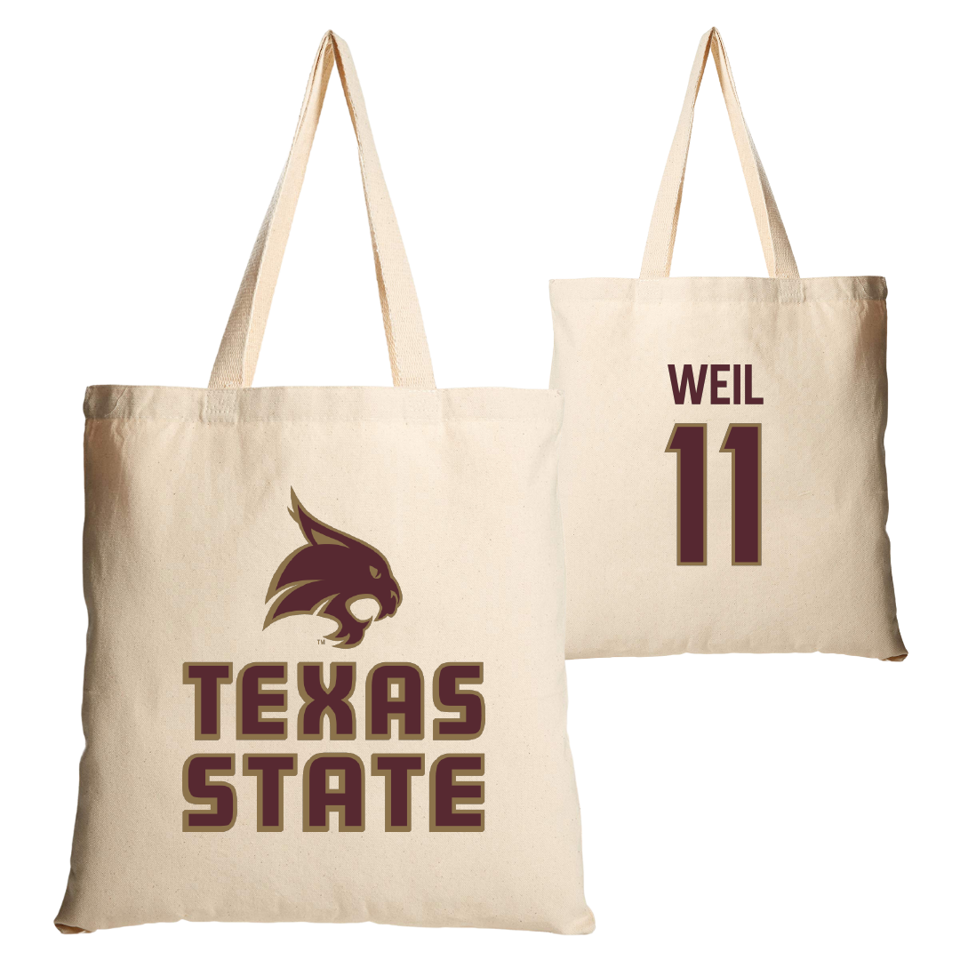 Texas State University Baseball Tan Canvas Tote Bag - #11 Kameron Weil