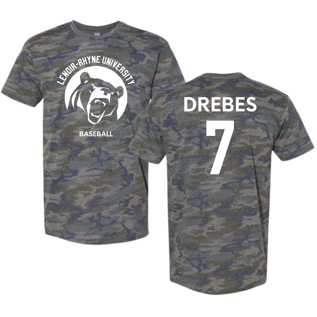 Lenoir-Rhyne University Baseball Vintage Camo Tee - #7 Preston Drebes