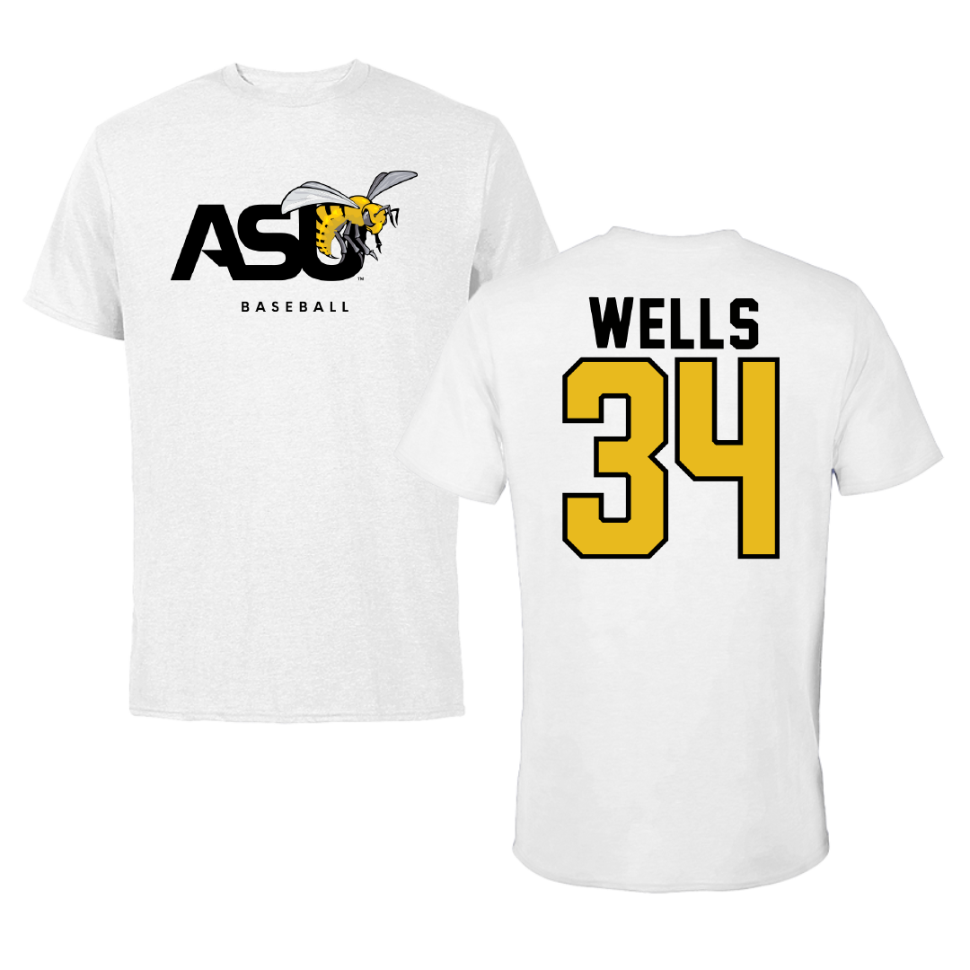 Alabama State University Baseball White ASU Performance Tee - #34 Andrew Wells