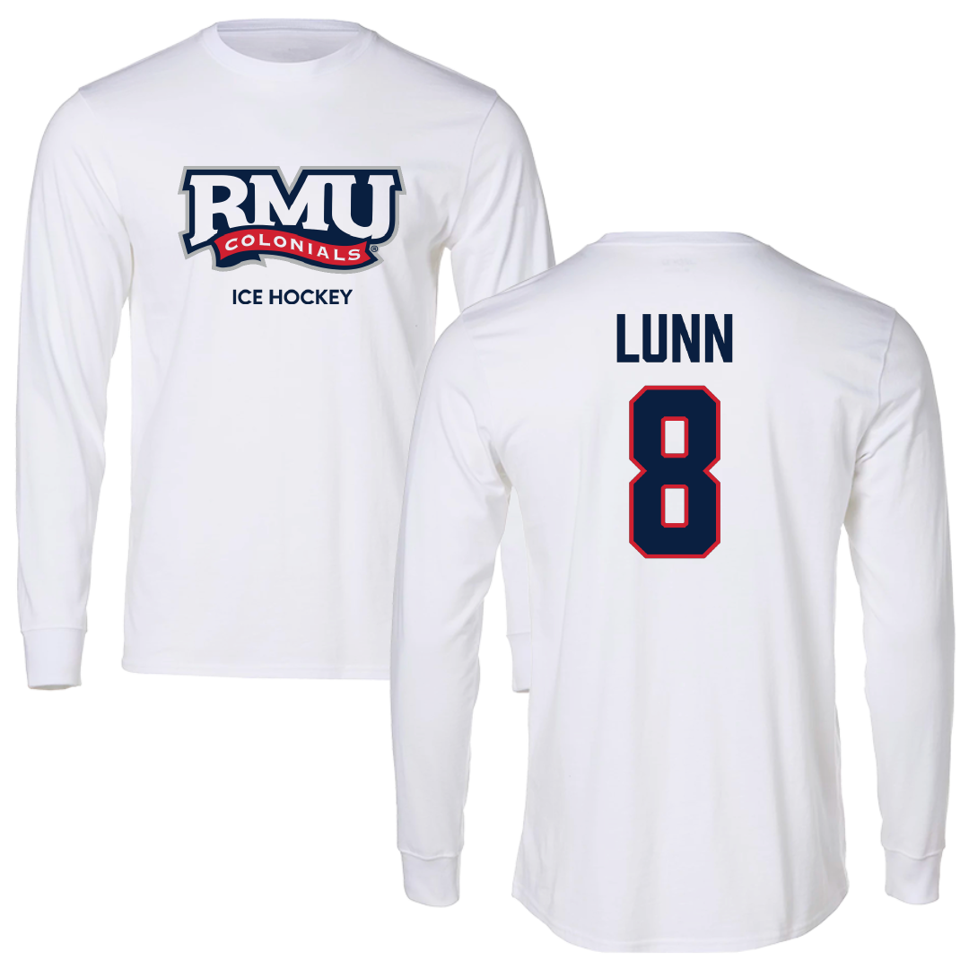 Robert Morris University Ice Hockey (M) White Mascot Long Sleeve - #8 Gabriel Lunn