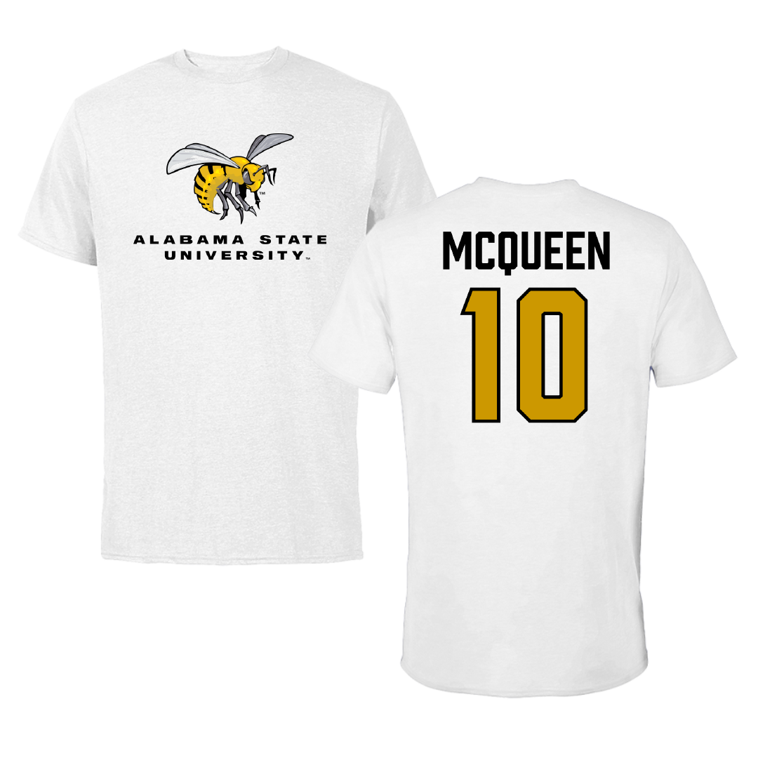 Alabama State University Volleyball (W) White Performance Tee - #10 Madisynne McQueen